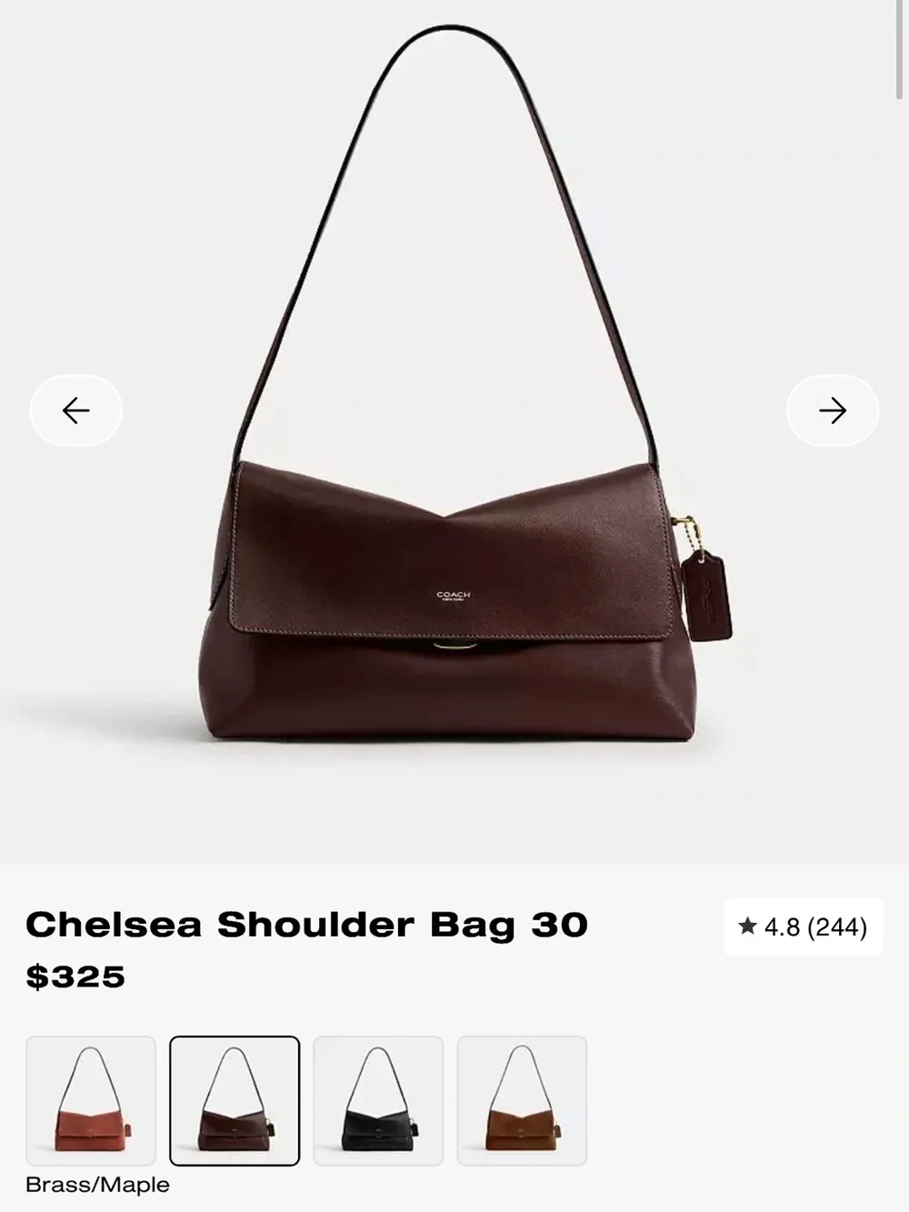 Coach Chelsea Shoulder Bag 30 in Brass/Maple Brown - Picture 1 of 12